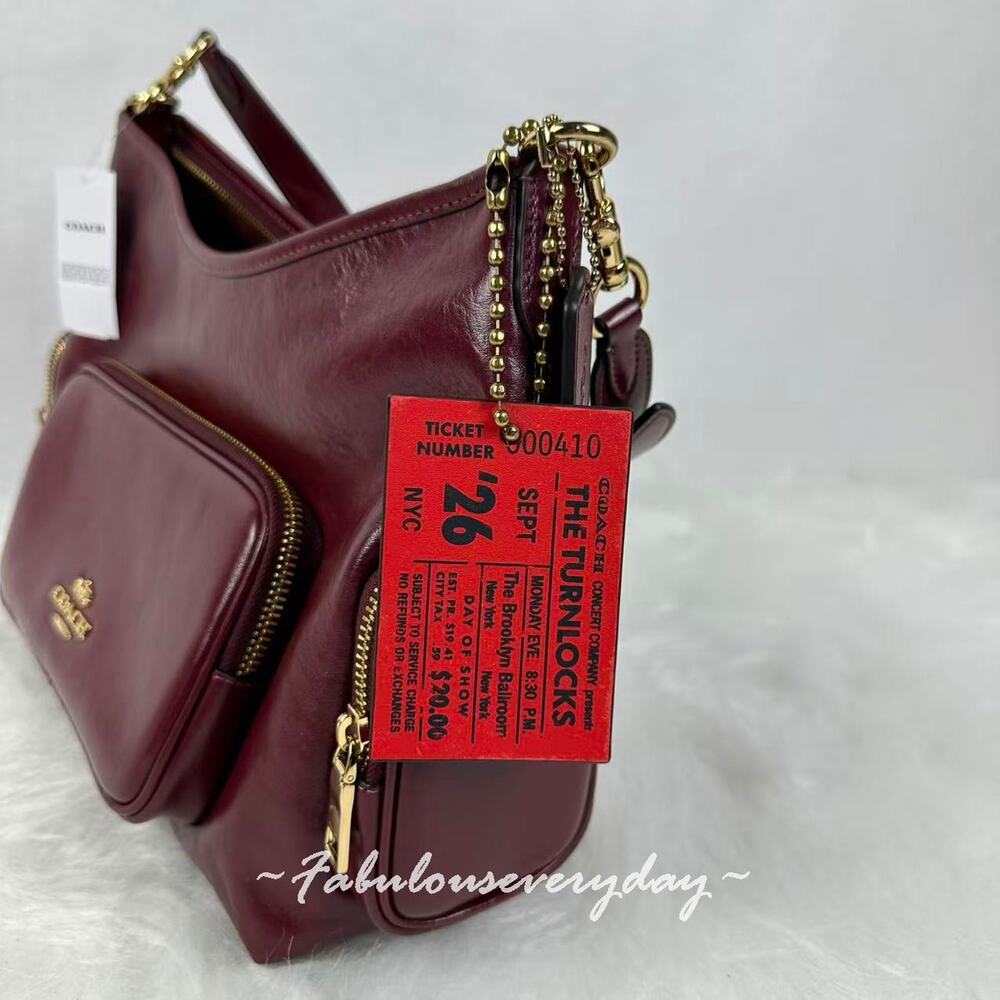Coach The Turnlocks Concert Ticket Bag Charm Leather/Brass/Bright Poppy CHQ89 NW